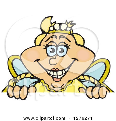 Clipart of a Happy Tooth Fairy Peeking over a Sign - Royalty Free Vector Illustration by Dennis Holmes Designs