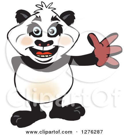 Clipart of a Happy Panda Waving - Royalty Free Vector Illustration by Dennis Holmes Designs