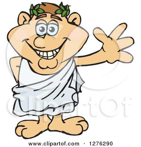 Clipart of a Happy Waving Greek Man in a Toga - Royalty Free Vector Illustration by Dennis Holmes Designs