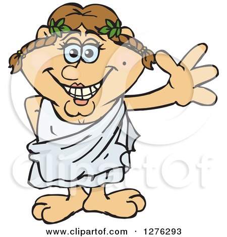 Clipart of a Happy Waving Greek Woman in a Toga - Royalty Free Vector Illustration by Dennis Holmes Designs