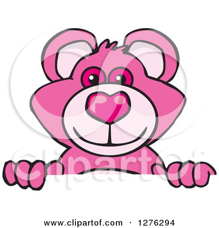 Clipart of a Pink Teddy Bear Peeking over a Sign - Royalty Free Vector Illustration by Dennis Holmes Designs