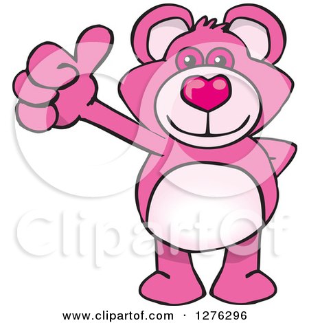 Clipart of a Pink Teddy Bear Holding a Thumb up - Royalty Free Vector Illustration by Dennis Holmes Designs