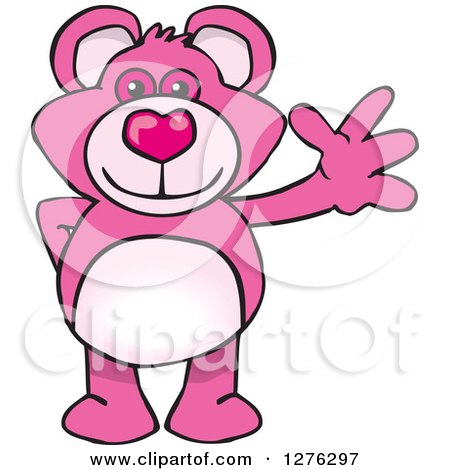 Clipart of a Pink Teddy Bear Waving - Royalty Free Vector Illustration by Dennis Holmes Designs
