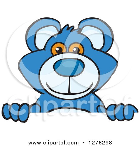 Clipart of a Blue Teddy Bear Peeking over a Sign - Royalty Free Vector Illustration by Dennis Holmes Designs