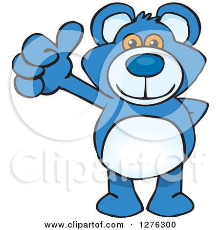 Clipart of a Blue Teddy Bear Holding a Thumb up - Royalty Free Vector Illustration by Dennis Holmes Designs