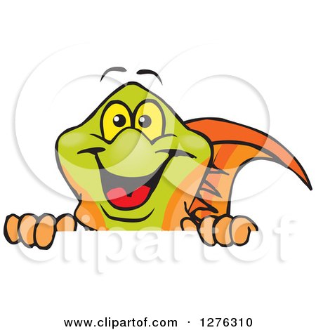 Clipart of a Happy Swordtail Fish Peeking over a Sign - Royalty Free Vector Illustration by Dennis Holmes Designs