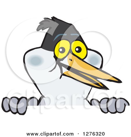 Clipart of a Tern Bird Peeking over a Sign - Royalty Free Vector Illustration by Dennis Holmes Designs