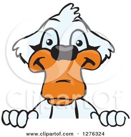 Clipart of a Happy Mute Swan Peeking over a Sign - Royalty Free Vector Illustration by Dennis Holmes Designs