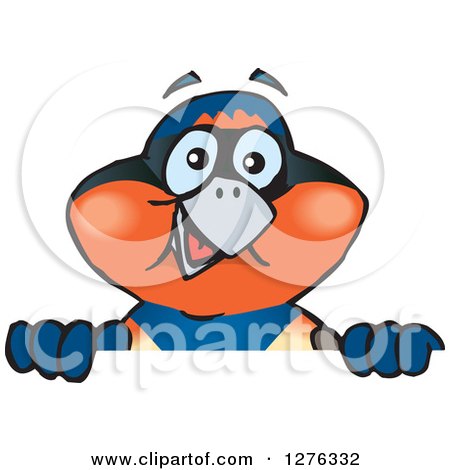 Clipart of a Swallow Bird Peeking over a Sign - Royalty Free Vector Illustration by Dennis Holmes Designs