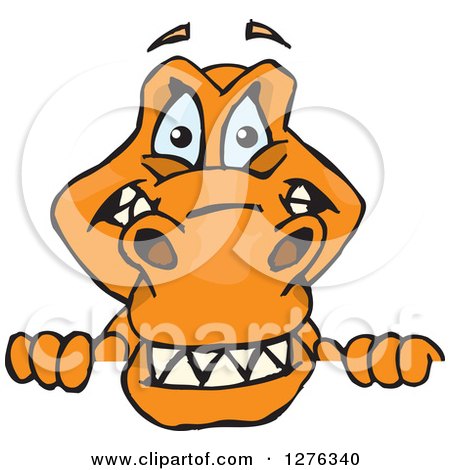 Clipart of a Happy Orange Tyrannosaurus Rex Peeking over a Sign - Royalty Free Vector Illustration by Dennis Holmes Designs