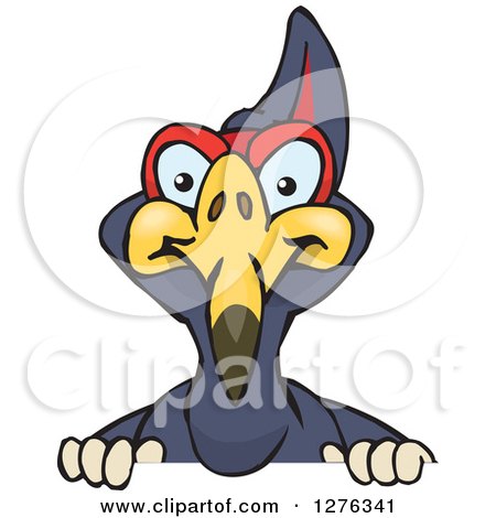 Clipart of a Terradactyl Peeking over a Sign - Royalty Free Vector Illustration by Dennis Holmes Designs