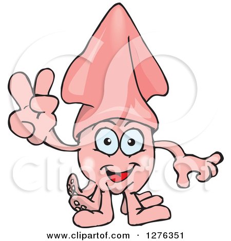 Clipart of a Happy Pink Squid Gesturing Peace - Royalty Free Vector Illustration by Dennis Holmes Designs