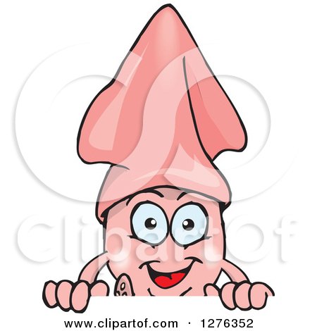 Clipart of a Happy Pink Squid Peeking over a Sign - Royalty Free Vector Illustration by Dennis Holmes Designs