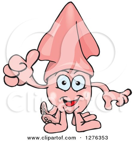 Clipart of a Happy Pink Squid Holding a Thumb up - Royalty Free Vector Illustration by Dennis Holmes Designs