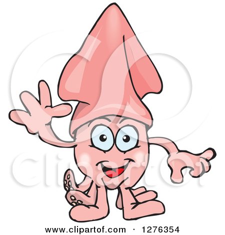 Clipart of a Happy Pink Squid Waving - Royalty Free Vector Illustration by Dennis Holmes Designs