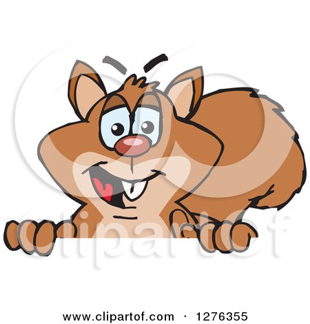 Clipart of a Happy Squirrel Peeking over a Sign - Royalty Free Vector Illustration by Dennis Holmes Designs