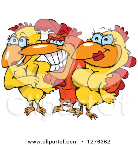 Clipart of a Grinning Rooster with Two Pretty Hens - Royalty Free Vector Illustration by Dennis Holmes Designs