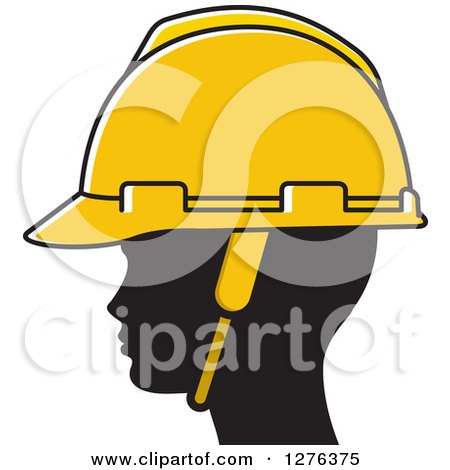 Clipart of a Black Silhouetted Woman's Head Wearing a Hardhat - Royalty Free Vector Illustration by Lal Perera