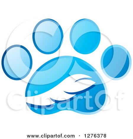 Clipart of a Blue Paw Print with a Tail - Royalty Free Vector Illustration by Lal Perera
