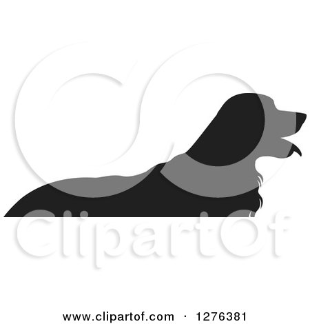 Clipart of a Black Silhouetted Golden Retriever Dog Panting in Profile - Royalty Free Vector Illustration by Lal Perera