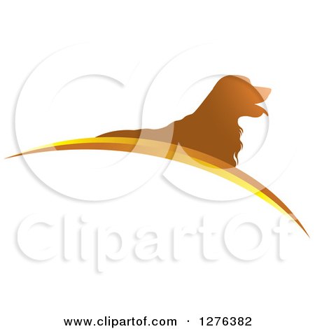 Clipart of a Silhouetted Golden Retriever Dog Panting over Swooshes - Royalty Free Vector Illustration by Lal Perera