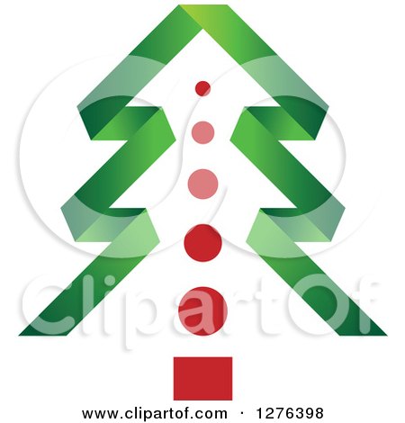 Clipart of a Green Ribbon Christmas Tree with a Red Trunk - Royalty Free Vector Illustration by Lal Perera
