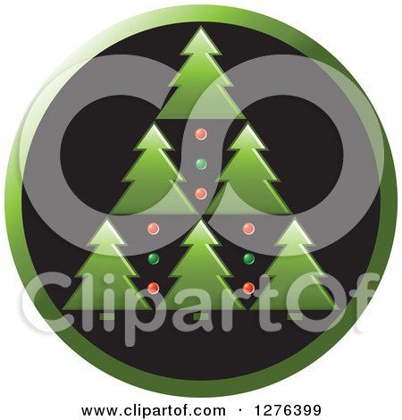 Clipart of a Green and Black Round Icon of Christmas Trees - Royalty Free Vector Illustration by Lal Perera