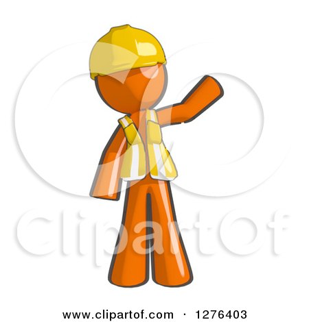 Clipart of a Sketched Waving Construction Worker Orange Man in a Vest - Royalty Free Illustration by Leo Blanchette