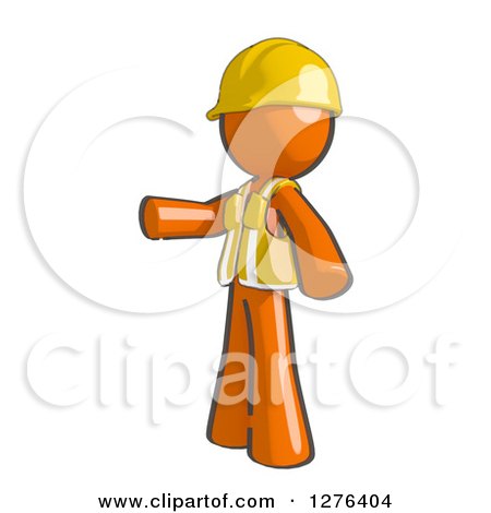 Clipart of a Sketched Pointing Construction Worker Orange Man in a Vest - Royalty Free Illustration by Leo Blanchette