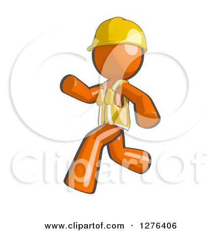 Clipart of a Sketched Construction Worker Orange Man in a Vest, Running to the Left - Royalty Free Illustration by Leo Blanchette