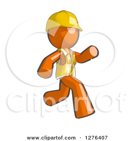 Clipart of a Sketched Construction Worker Orange Man in a Vest, Running to the Right - Royalty Free Illustration by Leo Blanchette