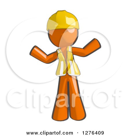 Clipart of a Sketched Shrugging Construction Worker Orange Man in a Vest - Royalty Free Illustration by Leo Blanchette