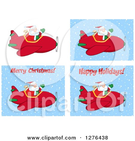 Clipart of Christmas Santas Piloting Red Christmas Planes - Royalty Free Vector Illustration by Hit Toon