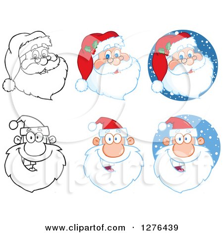 Clipart of Black and White and Colored Christmas Santa Faces - Royalty Free Vector Illustration by Hit Toon