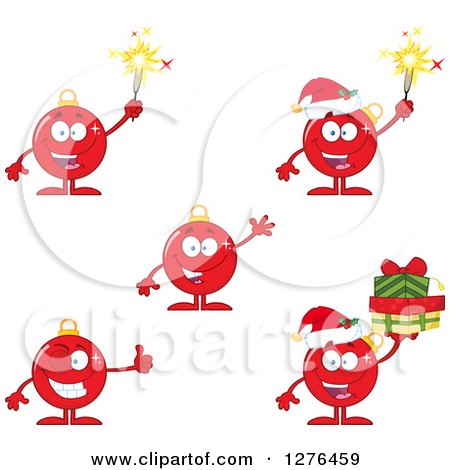 Clipart Of Red Christmas Bauble Ornament Characters - Royalty Free Vector Illustration by Hit Toon