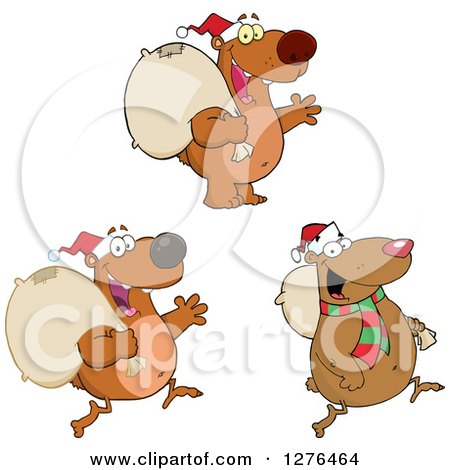 Clipart of Christmas Santa Claus Bears with Sacks - Royalty Free Vector Illustration by Hit Toon