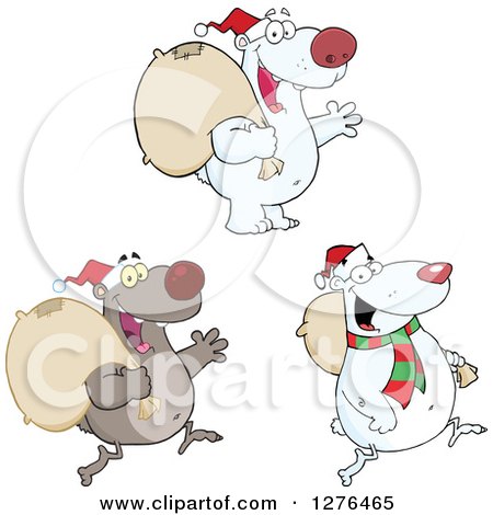 Clipart of Christmas Santa Bears with Sacks - Royalty Free Vector Illustration by Hit Toon
