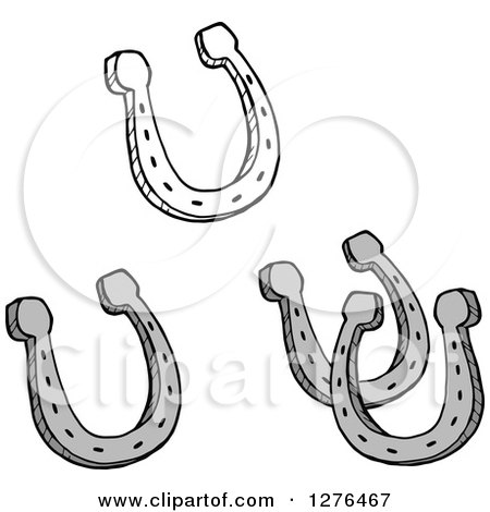 Clipart of Black and White and Grayscale Horseshoes - Royalty Free Vector Illustration by Hit Toon