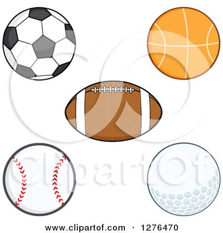 Clipart of a Soccer Ball, Basketball, American Football, Baseball and Golf Ball - Royalty Free Vector Illustration by Hit Toon