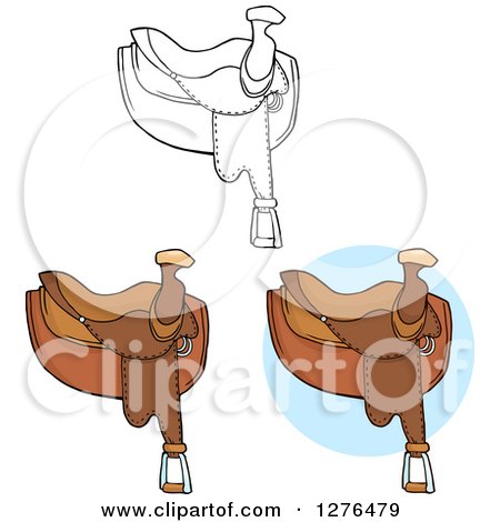 Clipart of Black and White and Brown Horse Saddles - Royalty Free Vector Illustration by Hit Toon