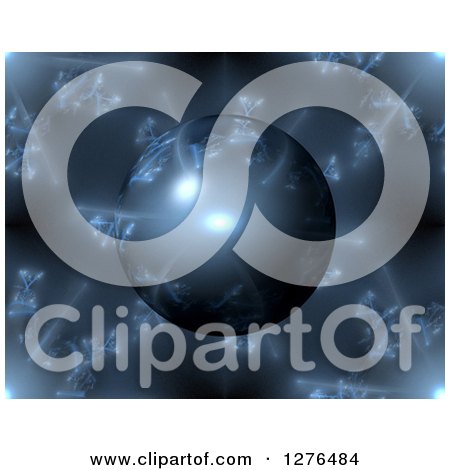 Clipart of a 3d Blue Fractal Sphere on a Matching Background - Royalty Free Illustration by oboy