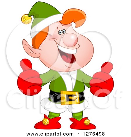 Clipart of a Confident Red Haired White Male Christmas Elf Giving Two Thumbs up - Royalty Free Vector Illustration by yayayoyo