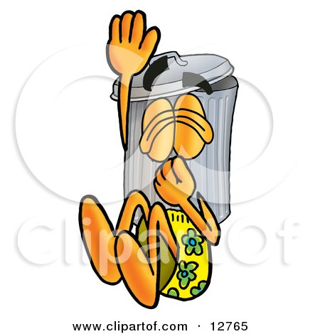 Clipart Picture of a Garbage Can Mascot Cartoon Character Plugging His Nose While Jumping Into Water by Mascot Junction