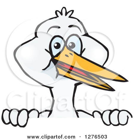 Clipart of a Stork Peeking over a Sign - Royalty Free Vector Illustration by Dennis Holmes Designs