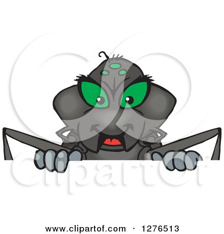 Clipart of a Black Widow Spider Grinning and Peeking over a Sign - Royalty Free Vector Illustration by Dennis Holmes Designs