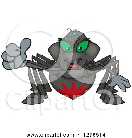 Clipart of a Black Widow Spider Holding a Thumb up - Royalty Free Vector Illustration by Dennis Holmes Designs