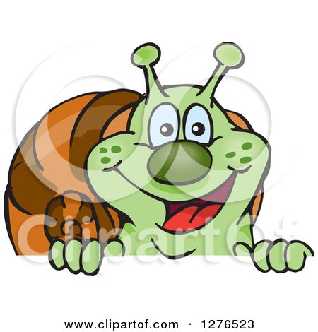Clipart of a Happy Green Snail Peeking over a Sign - Royalty Free Vector Illustration by Dennis Holmes Designs