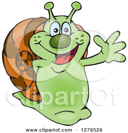 Clipart of a Happy Green Snail Waving - Royalty Free Vector Illustration by Dennis Holmes Designs