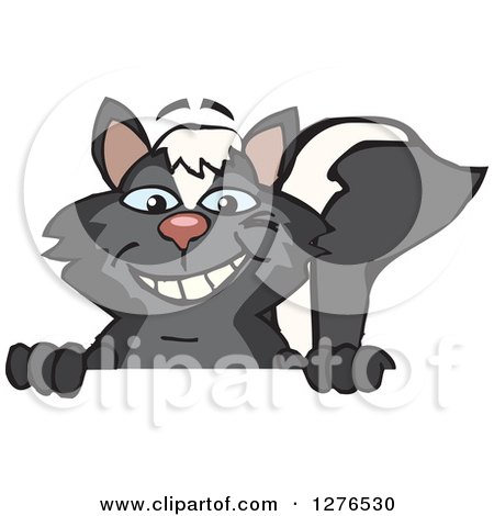 Clipart of a Happy Skunk Peeking over a Sign - Royalty Free Vector Illustration by Dennis Holmes Designs