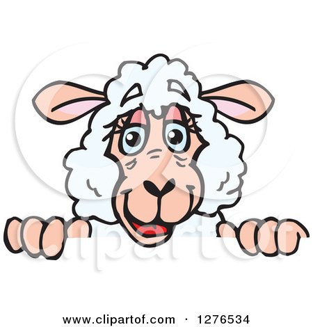Clipart of a Happy Sheep Peeking over a Sign - Royalty Free Vector Illustration by Dennis Holmes Designs